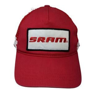 Sram Snapback Trucker Hat Red One Size Adjustable Embroidered Mesh Back Striped